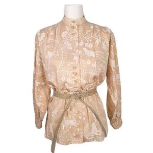 VTG 70s Betty Hanson Mandarin Chinoiserie Toile Cotton Blouse S ILGWU